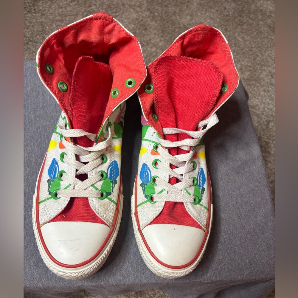 Converse Christmas Lights Print Canvas Hi Top Sneakers Men 8 Women 10 Holiday